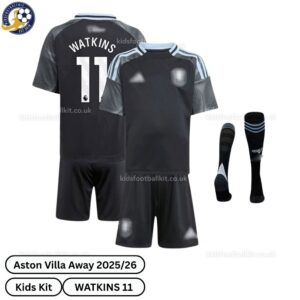 Aston Villa WATKINS 11 Away Kids Football Kit 2025/26 (With Socks) - Over View - TAG