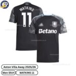 Aston Villa 25/26 WATKINS 11 Away Men Football Shirt - Over View - TAG