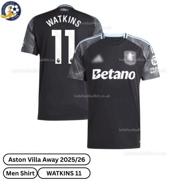 Aston Villa 25/26 WATKINS 11 Away Men Football Shirt - Over View - TAG