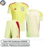 Aston Villa Goalkeeper Kids Football Kit 2025/26 - overview no socks WITH TAG