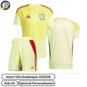 Aston Villa Goalkeeper Kids Football Kit 2025/26 - overview no socks WITH TAG