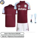 Aston Villa Home Kids Football Kit 202526 over view With Socks