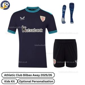 Athletic Bilbao Away Kids Football Kit 25_26-front view with socks (TAG)