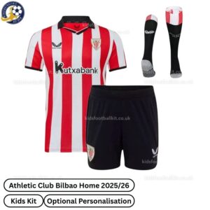 Athletic Club Bilbao Home Kids Football Kit 2025/26 (With Socks) - Front View - TAG