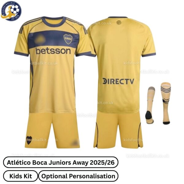 Boca Juniors Away Kids Football Kit 25_26-over view with socks (TAG)