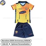 Barcelona 25/26 100th Anniversary Kids Football Kit - Front View - TAG