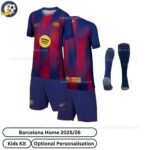 Barcelona Home Kids Football Kit 2025/26 (With Socks) - Front View - TAG