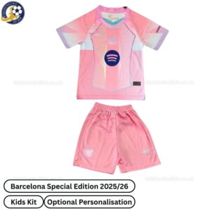 Barcelona 25/26 Special Edition Kids Football Kit - Front View - TAG