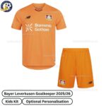 Bayer Leverkusen Goalkeeper Kids Football Kit 2025_26-front view WITH TAG