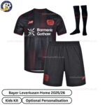 Leverkusen Home Kids Football Kit 25_26-front view with socks (TAG)