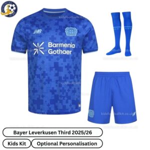 Leverkusen Third Kids Football Kit 25_26-front view with socks (TAG)