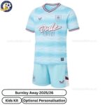 Burnley Away Kids Kit 25_26- front view WITH TAG