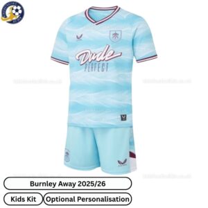 Burnley Away Kids Kit 25_26- front view WITH TAG