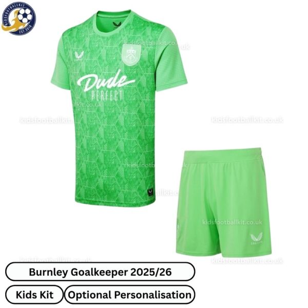 Burnley Goalkeeper Kids Football Kit 2025_26-front view WITH TAG