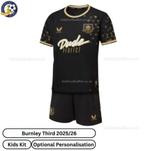 Burnley Third Kids Football Kit 25_26-front view WITH TAG
