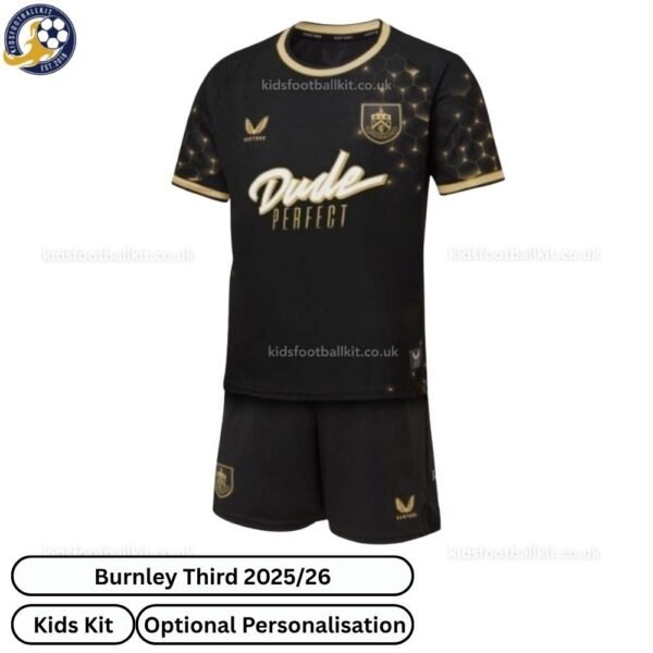 Burnley Third Kids Football Kit 25_26-front view WITH TAG