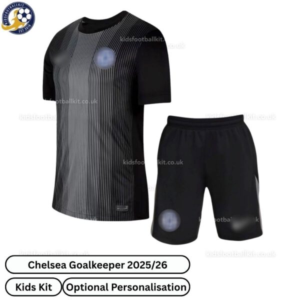 Chelsea Goalkeeper Kids Football Kit 2025/26 - Front view WITH TAG