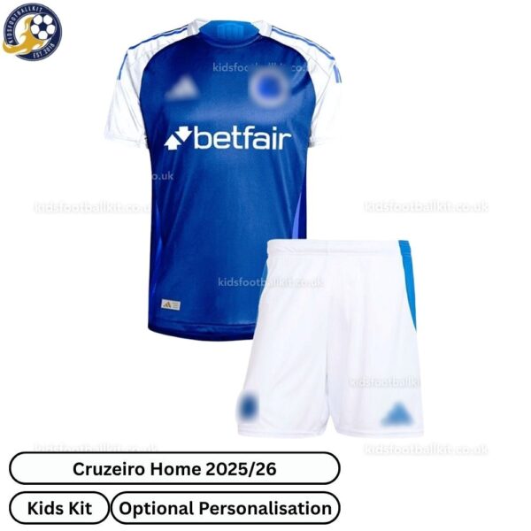 Cruzeiro Home Kids Football Kit 2025/26 - Front View - TAG