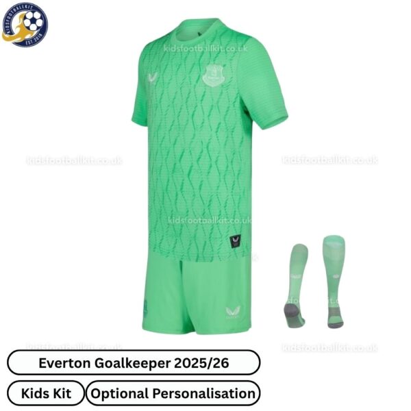 Everton Goalkeeper Kids Football Kit 25_26-over view with socks (TAG)