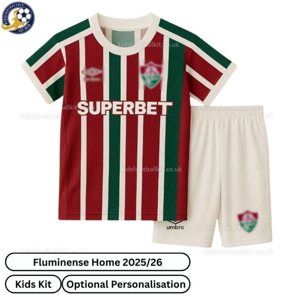 Fluminense Home Kids Football Kit 2025/26 - Front View - TAG