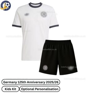 Germany White 125th Anniversary Kids Football Kit 2025/26 - Front View - TAG
