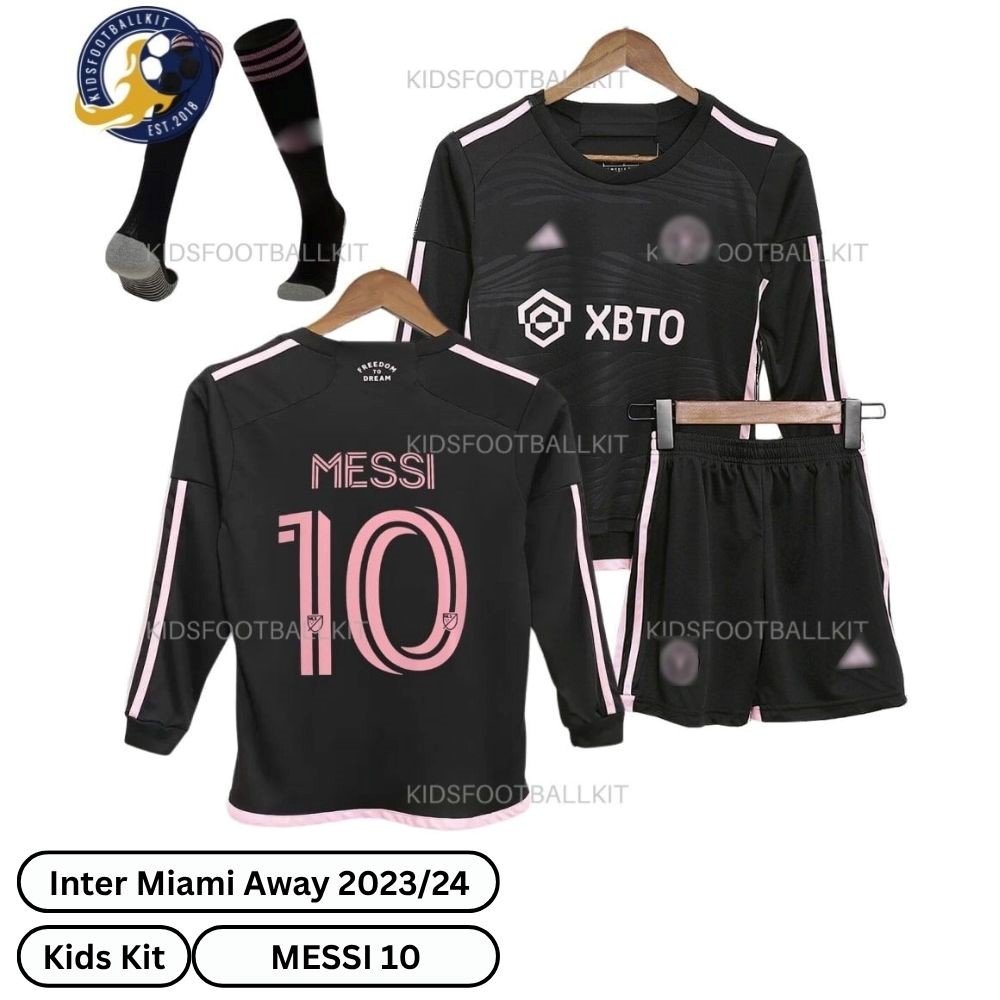 Inter Miami Away Kids Football Kit 2023/24 (Long Sleeve, With Socks) – MESSI 10