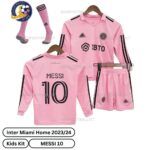 Inter Miami Home Kids Football Kit 2023/24 Long Sleeve With Socks - Front View - TAG