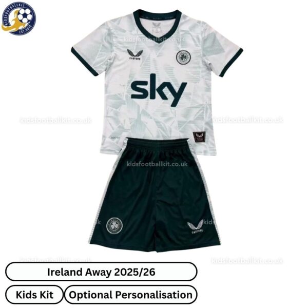 Ireland Away Kids Football Kit 2025 - Front View - TAG