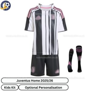 Juventus Home Kids Football Kit 25_26-front view with socks