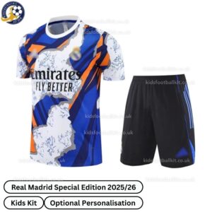Real Madrid Orange White Special Edition Kids Football Kit 2025/26 - Over View