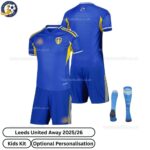 Leeds United Away Kids Football Kit 25_26-over view with socks (TAG)
