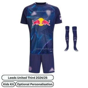 Leeds United Third Kids Football Kit 2024/25 (With Sponsor) - Front view