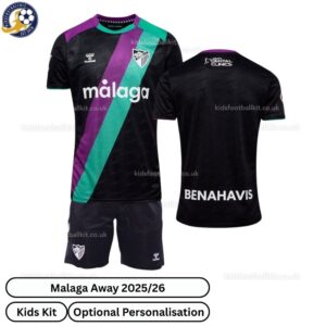 Malaga Away Kids Football Kit 2025_26-over view WITH TAG