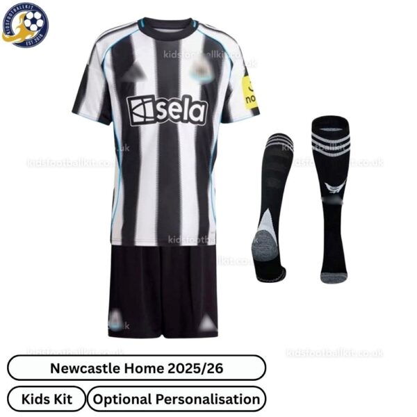 Newcastle Home Kids Football Kit 2025/26 (With Socks) - Front View - TAG