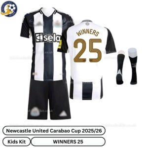 Newcastle 2025 Carabao Cup Winners Kids Kit - Front View With Socks - TAG
