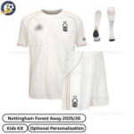 Nottingham Forest Away Kids Football Kit 25_26-front view with socks - TAG