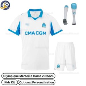 Olympique Marseille Home Kids Football Kit 2025_26-front view-b