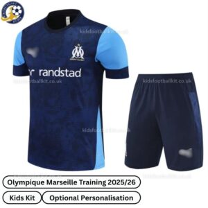 Olympique Marseille Training Kids Football Kit 2025_26 (No socks) – Blue-front view-b