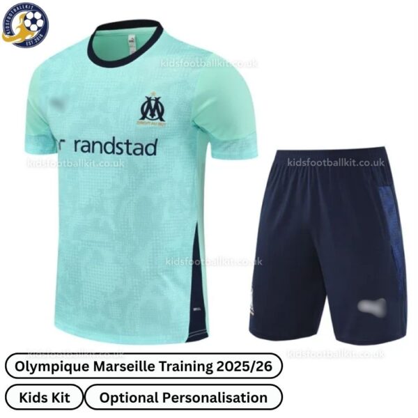 Olympique Marseille Training Kids Football Kit 2025_26 (No socks) – Green-front view-b