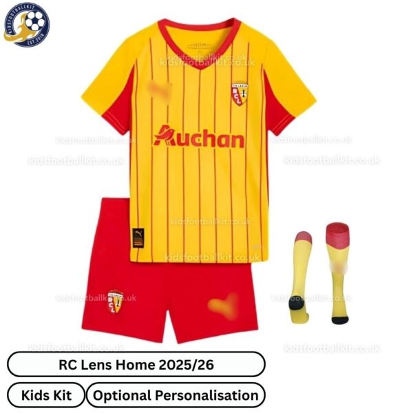 RC Lens Home Kids Football Kit 2025_26-front view-b