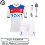 Rangers Away Kids Football Kit 2025/26 (With Socks) - Front View WITH TAG