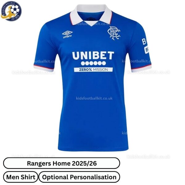 Rangers Home Men Football Shirt 2025/26 - Front View - TAG