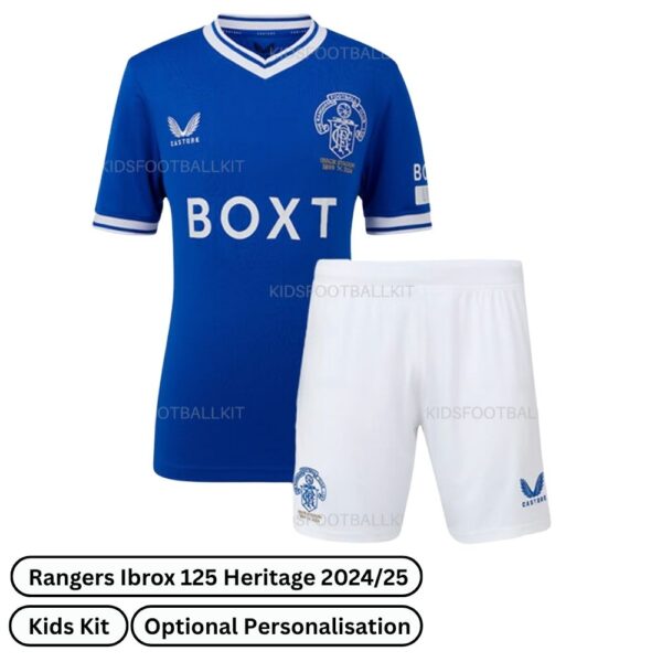 Rangers Ibrox 125 Heritage Kids Football Kit 2024/25 - Front view)