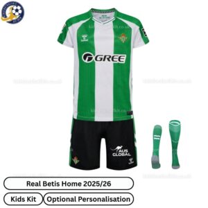 Real Betis Home Kids Football Kit 25_26-front view with socks (TAG)