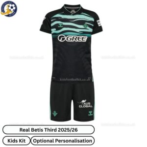 Real Betis Third 25_26 Kids Football Kit - front view WITH TAG