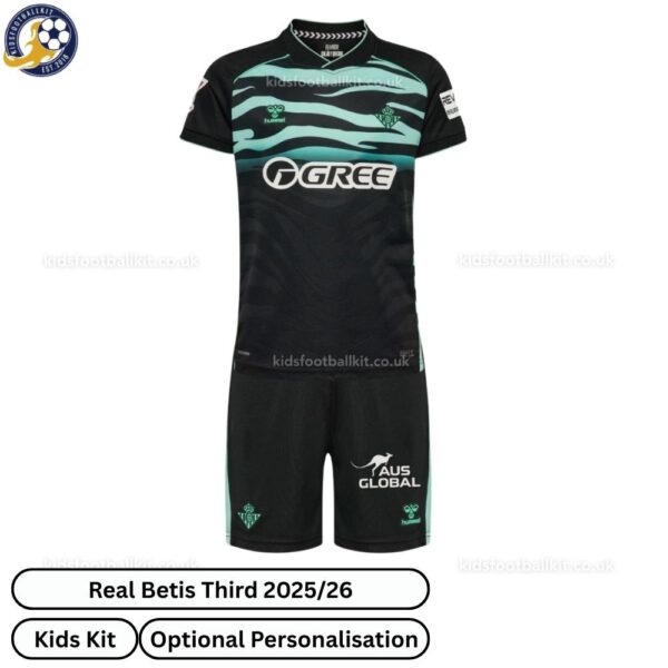 Real Betis Third 25_26 Kids Football Kit - front view WITH TAG