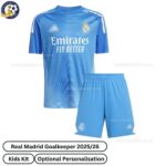 Real Madrid Blue Goalkeeper Kids Football Kit 2025/26 - Front View - TAG