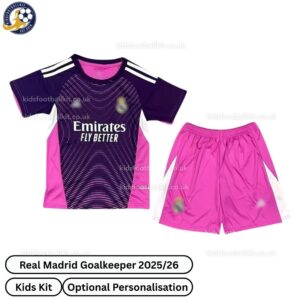Real Madrid Purple Goalkeeper Kids Football Kit 2025/26 - Front View WITH TAG