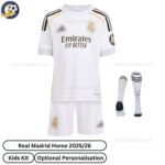 Real Madrid Home Kids Football Kit 2025_26 - front View with socks - TAG