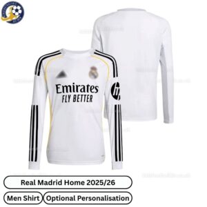 Real Madrid Home Men Football Shirt 2025/26 Long Sleeve - Over View WITH TAG